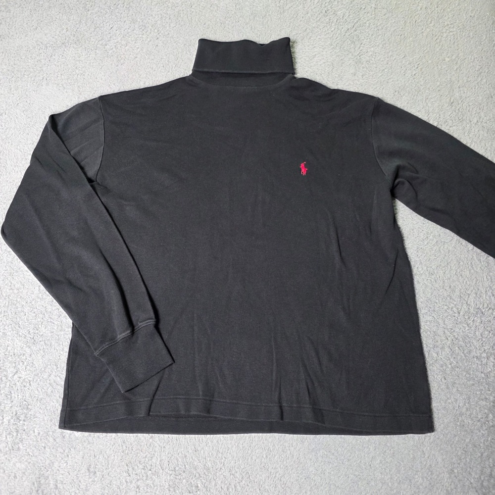 Ralph Lauren Sport Womens M Turtleneck Top Black Red Pony Cotton Long Sleeve